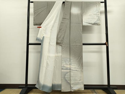 平和屋着物■訪問着 水辺風景文 たたき染め 正絹 逸品 CABD9745ze