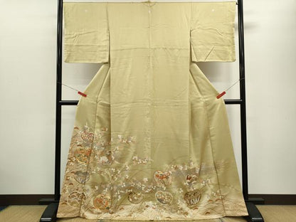 平和屋着物■豪華色留袖 駒刺繍 草花文 暈し染め 金銀彩 正絹 逸品 CABD9756ze