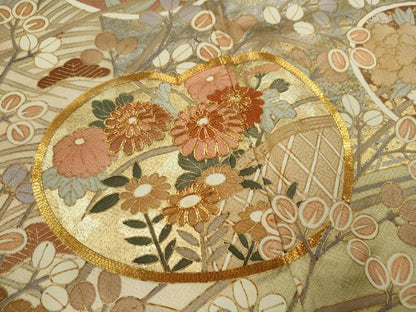 平和屋着物■豪華色留袖 駒刺繍 草花文 暈し染め 金銀彩 正絹 逸品 CABD9756ze