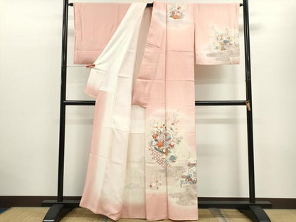 平和屋着物■訪問着 松竹梅鏡裏草花文 暈し染め 金彩 正絹 逸品 CABD9765ze