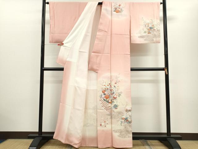 平和屋着物■訪問着 松竹梅鏡裏草花文 暈し染め 金彩 正絹 逸品 CABD9765ze
