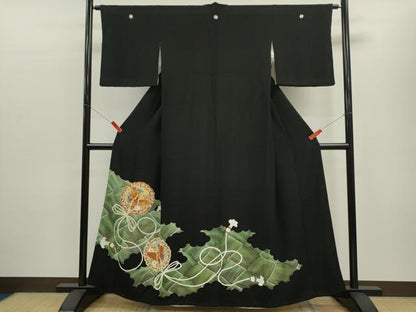 平和屋着物■豪華黒留袖 駒刺繍 鏡裏鳳凰花文 金彩 正絹 逸品 CABD9766ze