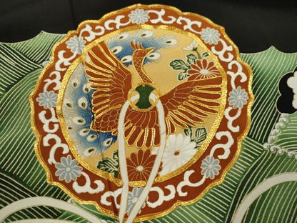 平和屋着物■豪華黒留袖 駒刺繍 鏡裏鳳凰花文 金彩 正絹 逸品 CABD9766ze