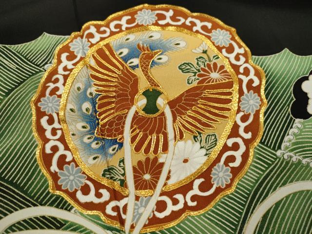 平和屋着物■豪華黒留袖 駒刺繍 鏡裏鳳凰花文 金彩 正絹 逸品 CABD9766ze