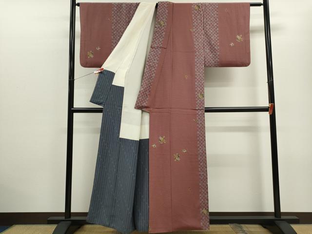 平和屋着物■上質な小紋 草花間道 金彩 正絹 逸品 CABD9775ze
