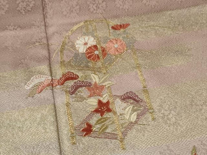 平和屋着物■訪問着 駒刺繍 霞草花文 暈し染め 金糸 金彩 正絹 逸品 CABD9780ze