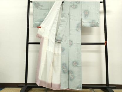 平和屋着物■上質な小紋 地紋起こし 陶器草花文 暈し染め 正絹 逸品 未使用 CABD9793ze