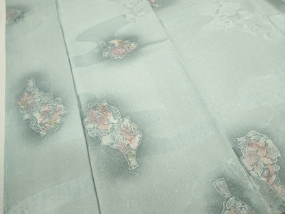 平和屋着物■上質な小紋 地紋起こし 陶器草花文 暈し染め 正絹 逸品 未使用 CABD9793ze