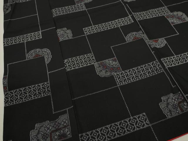 平和屋着物■上質な紬 吉祥花文 黒地 正絹 逸品 CABD9794ze