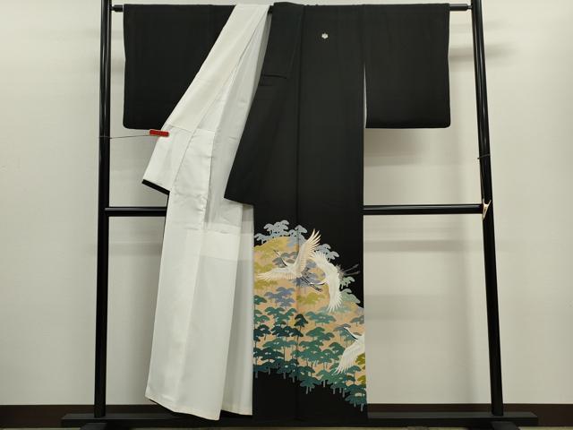 平和屋着物■豪華黒留袖 駒刺繍 飛鶴枝松文 金彩 正絹 逸品 CABD9797ze