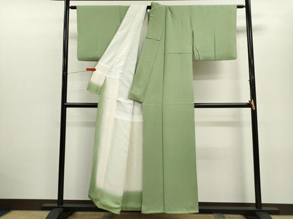 平和屋着物■上質な色無地 若葉色 正絹 逸品 CABD9813ze
