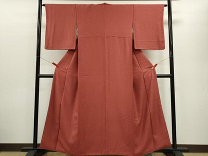 平和屋着物■上質な色無地 風景地紋 小豆色 正絹 逸品 CABD9820ze