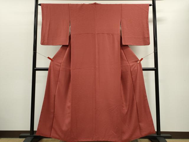 平和屋着物■上質な色無地 風景地紋 小豆色 正絹 逸品 CABD9820ze