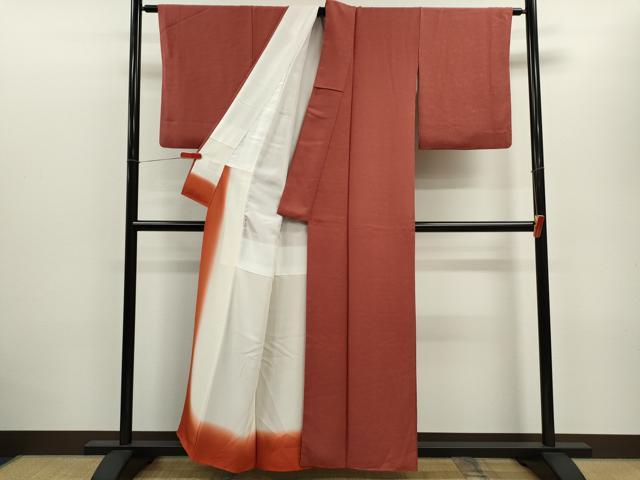 平和屋着物■上質な色無地 風景地紋 小豆色 正絹 逸品 CABD9820ze