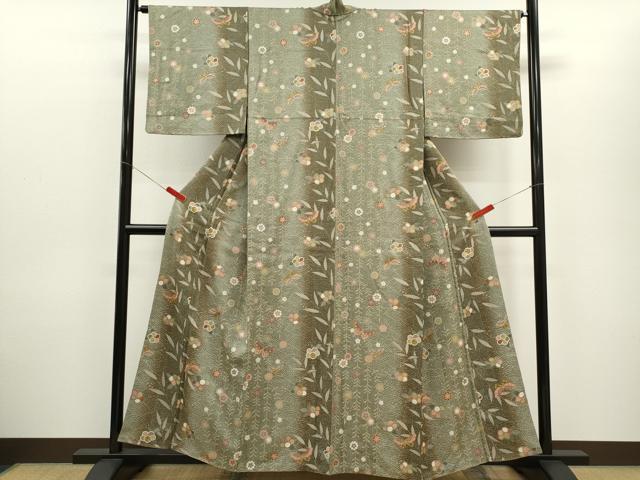平和屋着物■上質な小紋 舞蝶草花文 たたき染め 金彩 正絹 逸品 CABD9830ze