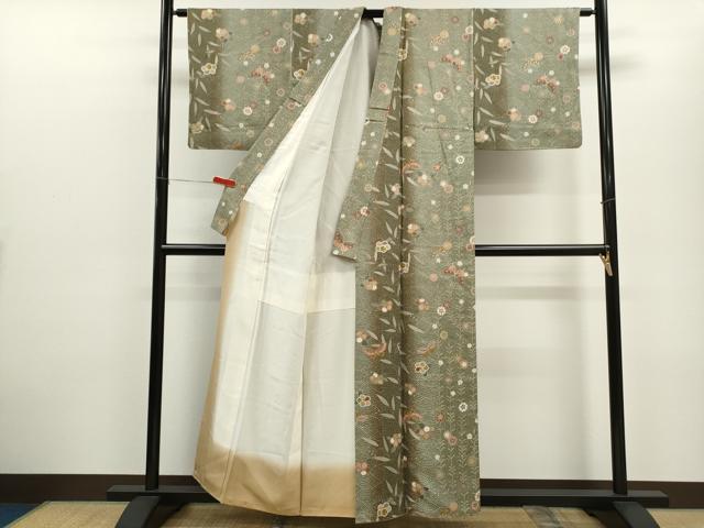 平和屋着物■上質な小紋 舞蝶草花文 たたき染め 金彩 正絹 逸品 CABD9830ze