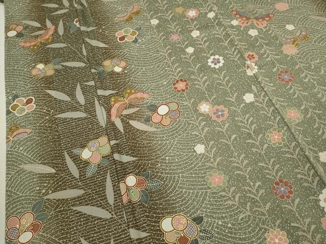 平和屋着物■上質な小紋 舞蝶草花文 たたき染め 金彩 正絹 逸品 CABD9830ze