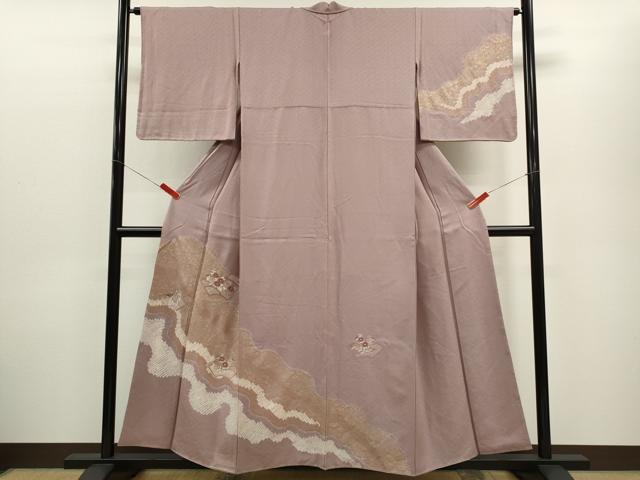 平和屋着物■訪問着　絞り　刺繍　地紙重ね草花文　金銀彩　正絹　逸品　CABD9833ze