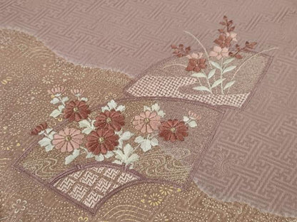 平和屋着物■訪問着　絞り　刺繍　地紙重ね草花文　金銀彩　正絹　逸品　CABD9833ze