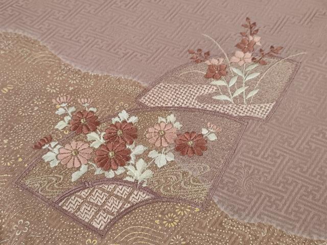 平和屋着物■訪問着　絞り　刺繍　地紙重ね草花文　金銀彩　正絹　逸品　CABD9833ze