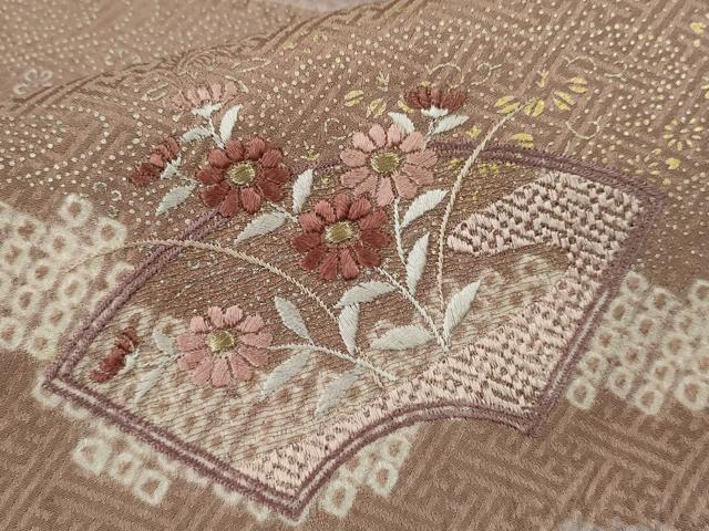 平和屋着物■訪問着　絞り　刺繍　地紙重ね草花文　金銀彩　正絹　逸品　CABD9833ze