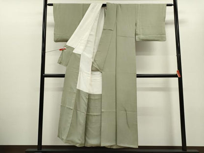 平和屋着物■上質な色無地　菱文　利休鼠色　正絹　逸品　CABD9842ze