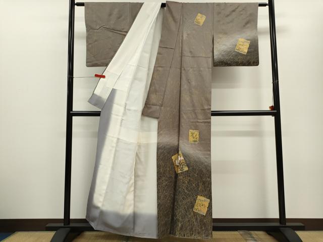 平和屋着物■訪問着　手描き　破れ色紙草花文　暈し染め　金彩　正絹　逸品　CABD9844ze