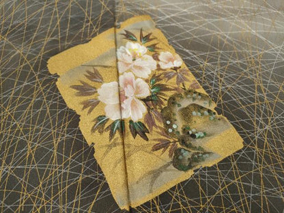 平和屋着物■訪問着　手描き　破れ色紙草花文　暈し染め　金彩　正絹　逸品　CABD9844ze