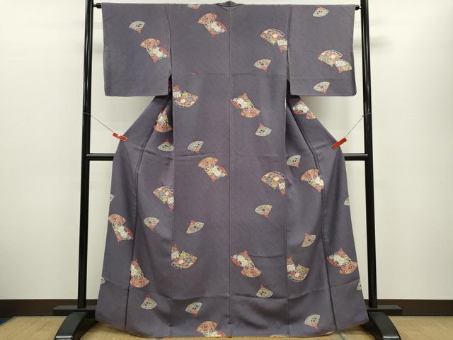 平和屋着物■上質な小紋　辻が花　扇面草花文　正絹　逸品　CABD9846ze
