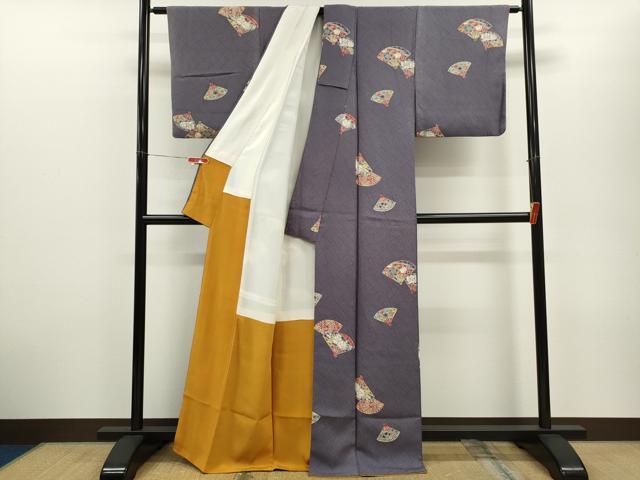平和屋着物■上質な小紋　辻が花　扇面草花文　正絹　逸品　CABD9846ze