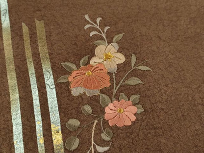 平和屋着物■訪問着　刺繍　枝花文　暈し染め　金銀彩　正絹　逸品　CABD9848ze