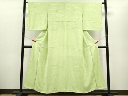 平和屋着物■上質な色無地 菱吉祥草花地紋 若菜色 正絹 逸品 CABD9856ze