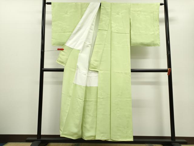 平和屋着物■上質な色無地 菱吉祥草花地紋 若菜色 正絹 逸品 CABD9856ze