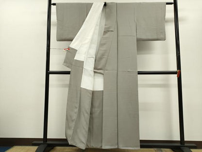 平和屋着物■上質な色無地　杢目地紋　桔梗鼠色　正絹　逸品　CABD9864ze