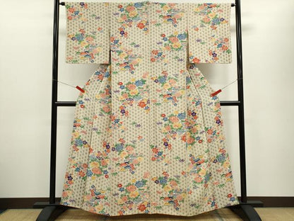 平和屋着物■上質な小紋　型染め　松竹梅冊子草花文　正絹　逸品　CABD9865ze