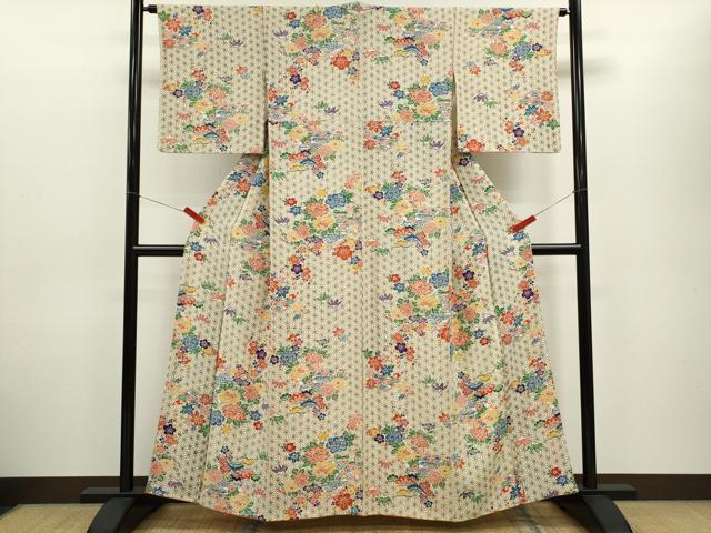 平和屋着物■上質な小紋　型染め　松竹梅冊子草花文　正絹　逸品　CABD9865ze