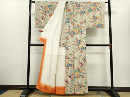 平和屋着物■上質な小紋　型染め　松竹梅冊子草花文　正絹　逸品　CABD9865ze