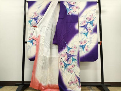 平和屋着物■豪華振袖　飛鶴　薔薇　暈し染め　正絹　逸品　CABD9880ze