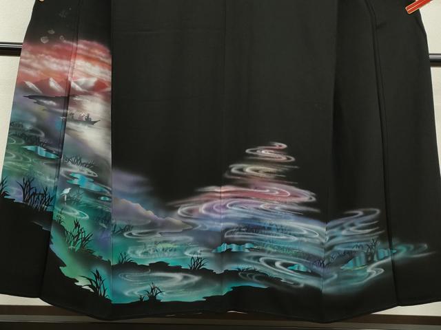平和屋着物■豪華黒留袖　水辺人物風景文　暈し染め　金銀彩　正絹　逸品　CABD9896ze