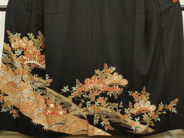 平和屋着物■豪華黒留袖　駒刺繍　草花丸文　金銀彩　正絹　逸品　CABD9905ze