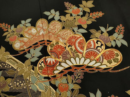 平和屋着物■豪華黒留袖　駒刺繍　草花丸文　金銀彩　正絹　逸品　CABD9905ze