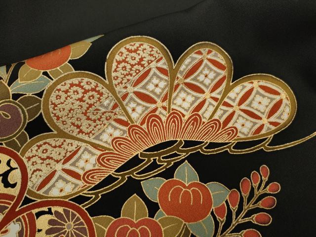 平和屋着物■豪華黒留袖　駒刺繍　草花丸文　金銀彩　正絹　逸品　CABD9905ze