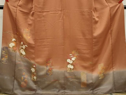 平和屋着物■訪問着 刺繍 短冊草花文 暈し染め 金銀彩 正絹 逸品 CABD9949ze