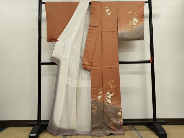 平和屋着物■訪問着 刺繍 短冊草花文 暈し染め 金銀彩 正絹 逸品 CABD9949ze