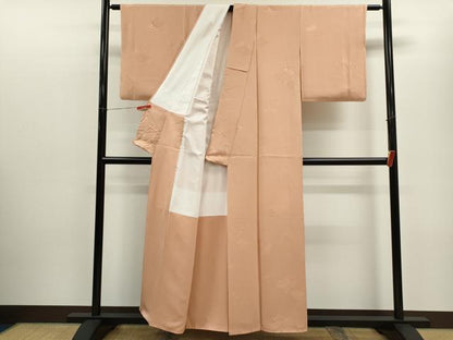 平和屋着物■上質な色無地 青海波花唐草地紋 赤香色 正絹 逸品 CABD9950ze