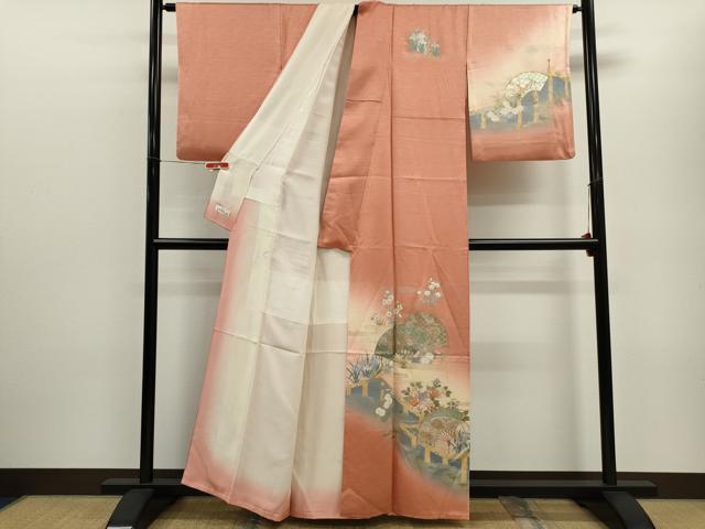平和屋着物■訪問着　扇面鳳凰舞蝶花文　暈し染め　金銀彩　やまと謹製　正絹　逸品　CABD9951ze