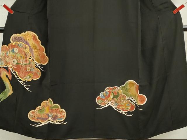平和屋着物■豪華黒留袖 駒刺繍 松 宝尽くし花文 金彩 正絹 逸品 CABD9953ze