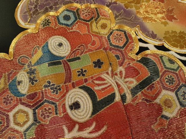 平和屋着物■豪華黒留袖 駒刺繍 松 宝尽くし花文 金彩 正絹 逸品 CABD9953ze