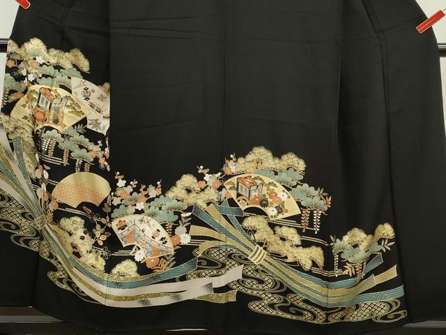 平和屋着物■豪華黒留袖　駒刺繍　地紙重ね束ね熨斗吉祥花文　金彩　鈴乃屋扱い　正絹　逸品　CABD9959ze