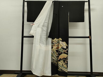 平和屋着物■豪華黒留袖　駒刺繍　地紙重ね束ね熨斗吉祥花文　金彩　鈴乃屋扱い　正絹　逸品　CABD9959ze